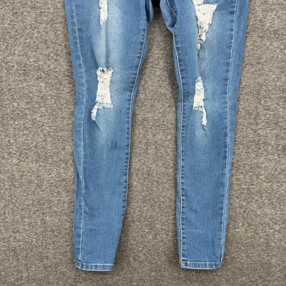 Fashion Nova Womens Distressed Skinny Jeans Medium Wash Blue Ripped Denim Size 9